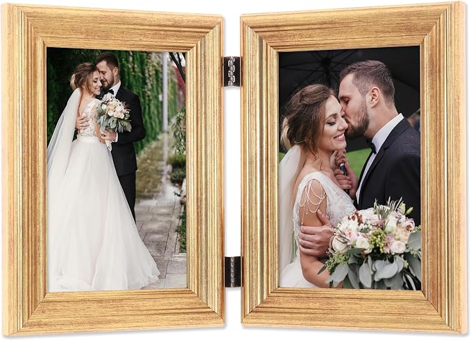 Lawrence Frames 4x6 Hinged Double Sutter Burnished Gold Picture Frame - Image 5