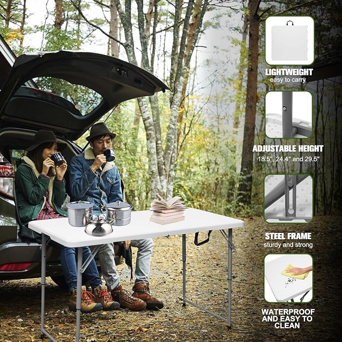Byliable Folding Table 4 Foot Portable Heavy Duty Plastic Fold-in-Half Utility - Image 6