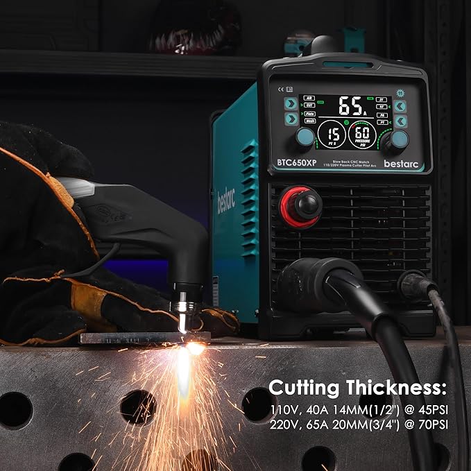 Plasma Cutter, [Blow Back Pilot Arc][Large LED][Air Sensor] 65A Non-HF CNC bestarc Plasma Cutter Machine 110V/220V Dual Voltage, 5/8" Clean Cut 1.18" Max Cut, Post Flow 2T/4T for Beginners DIY