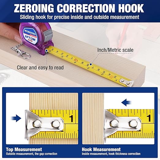 WORKPRO Keychain Tape Measure, 6FT Retractable Easy Reading Mini Tape Measurement, Inch/Metric Scale Pocket Size Small Tape Measure for Engineer, Lightweight, ABS Protective Casing, 2 Pcs, Purple
