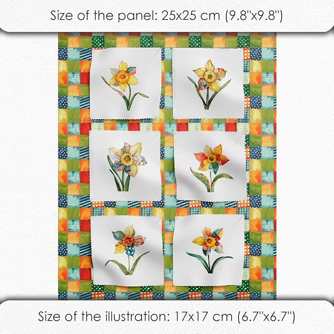 Daffodil Patchwork Cotton Fabric Panel – 6 Designs + Bonus Patchwork Sheet - Image 6