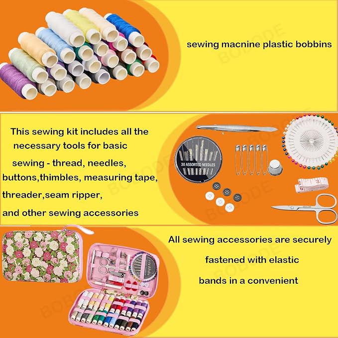 Rose Floral Sewing Kit with 130 PCS Sewing Supplies Accessory, PU Zipper Sewing - Image 5