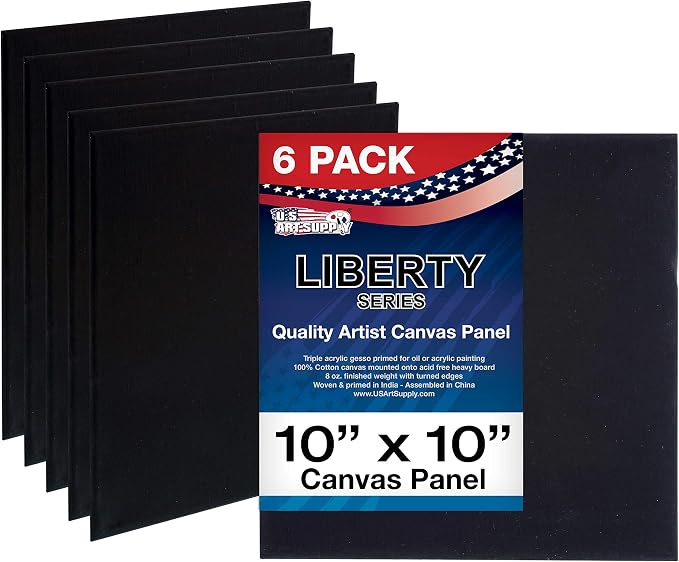 U.S. Art Supply 10 X 10 Inch Black Art Canvas Board Panels 6 Pack by USArtSupply