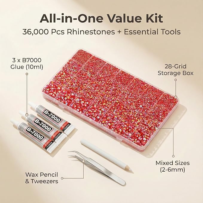 36000Pcs Red AB Rhinestones for Bedazzling, Flat Back Resin Gemstone Jewel - Image 2