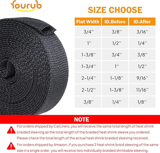 2:1 Ratio Flat Heat Shrinkable Braided Sleeving,Electrical Insulating Tubing,Durable Automotive Fabric Harness Shrinking Sheath (1-3/8"-20ft)