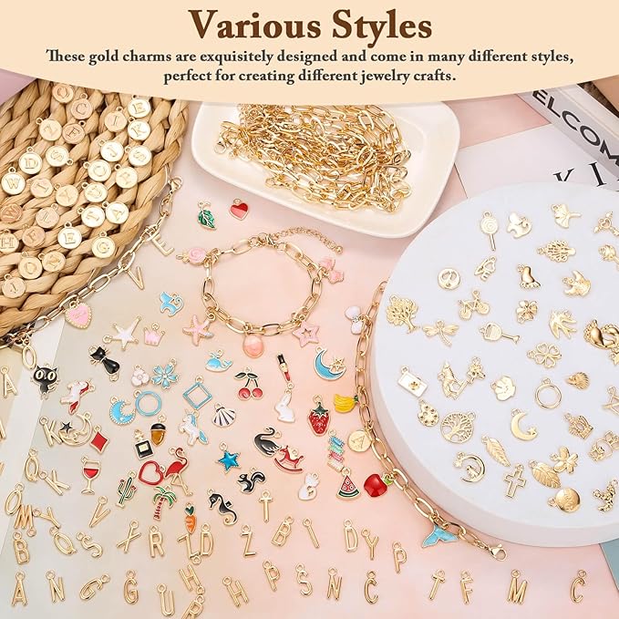 Flasoo 416 Pieces Gold Charm Bracelet Making Kit, Including Paperclip Chain - Image 4