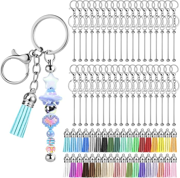 Draupnir 72 Pcs Beadable Keychains Bars, Included 36Pcs Silver Beadable by Draupnir