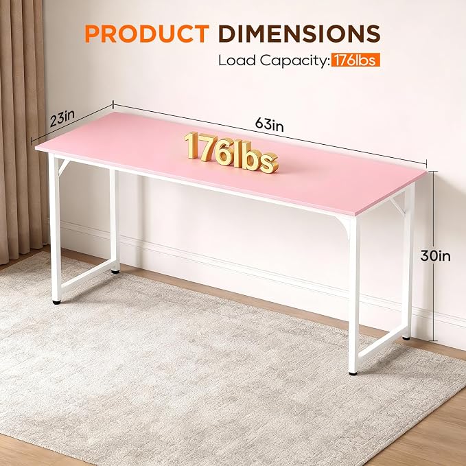 PayLessHere | 63 Inch Computer Desk | Pink | Office Desk - Image 3