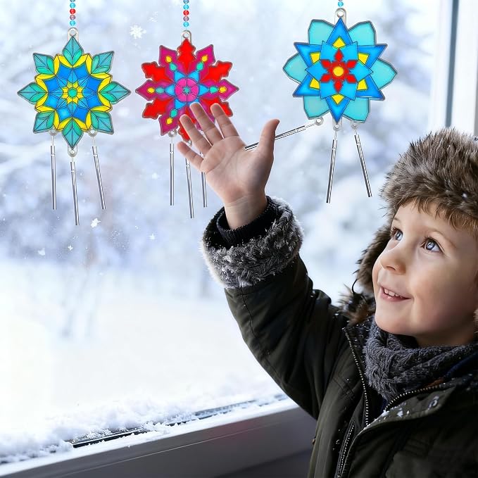 Ayhuhra 30 Sets Winter Snowflake Wind Chime Suncatchers Craft Kits DIY Window - Image 6