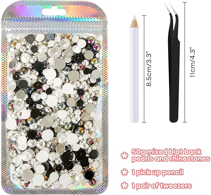 ASTARON 50g Mix Flatback Rhinestones Half Pearls - Image 2
