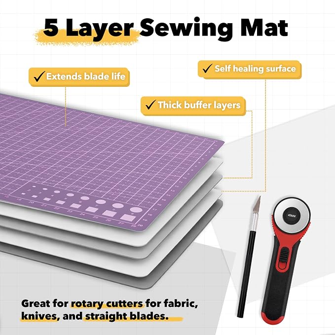 Mandala Crafts Self-Healing Cutting Mat Set – 12" x 18" A3 Purple Pink - Image 4
