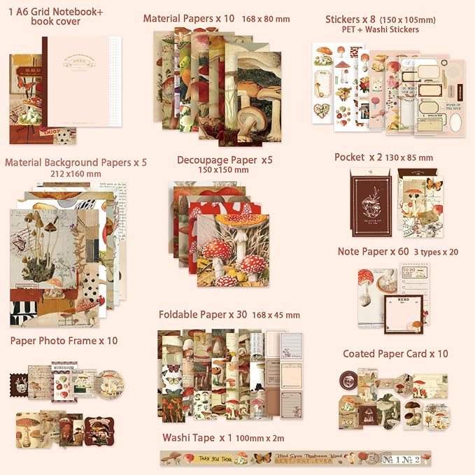 emmoolife Scrapbooking Supplies Kit, Vintage Mushroom Aesthetic Scrapbook Kit - Image 2