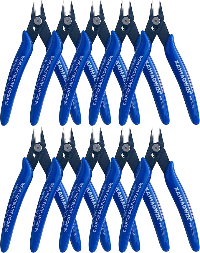 Small Wire Cutters 10 Pack- KAIHAOWIN 170 Wire Flush Cutters Wire Clippers Nippers Clean Cut Pliers Side Cutter Diagonal Cutting Pliers for Electronic Floral Heating Wire Model Sprue Soft Copper, Blue