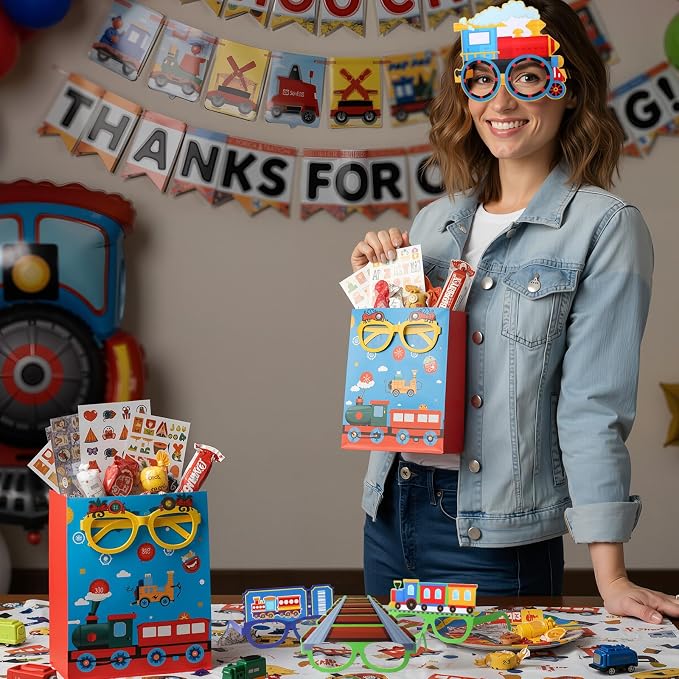 Pajean 32 Pcs Train Party Decoration Train Themed Paper Eyeglasses Photo Booth - Image 5