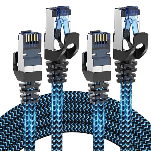 Cat8 Ethernet Cable 8 ft 2 Pack, High Speed 40Gbps 2000MHz, Braided, Blue, Compatible with Router, Modem, Laptop, PC, Gaming