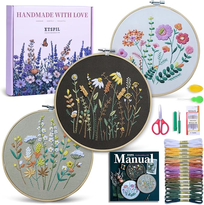 ETSPIL Embroidery Kit for Beginners, 11 Stitches, 4K Video | Pre-Printed Fabric by ETSPIL