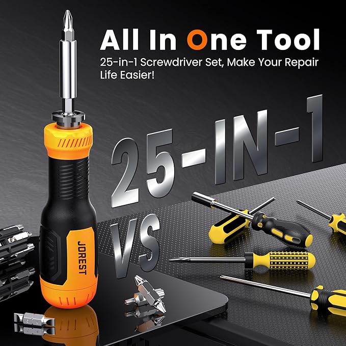 JOREST 25 in 1 Multi Bit Screwdriver Set, Portable Multi Screwdriver Tool All in One, Tool Gifts for Men, Magnetic Screw Driver with Torx Philips Hex Slotted Square, Repair Kit for Bicycle, Toys