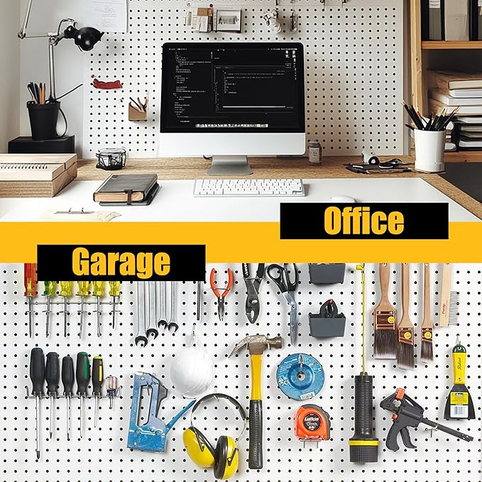 Peg Board, 8 Pack Metal Pegboard Panels White Pegboards Wall Organizer with Bent Frame Heavy Duty Peg Board for Walls Home, Garage Tool Storage, Office Organization, Craft Room, Kitchen