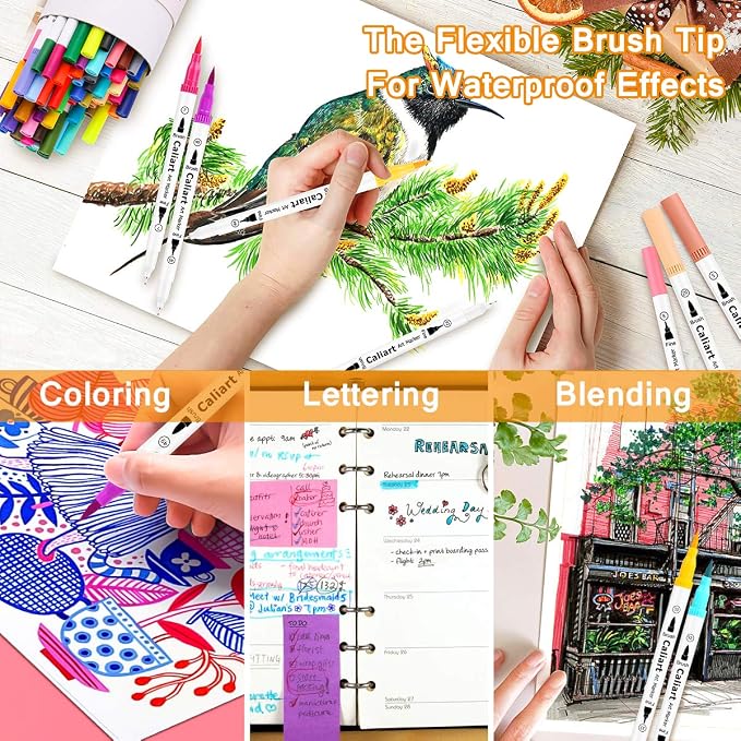 Caliart 34 Double Tip Brush Pens Art Markers - Image 8