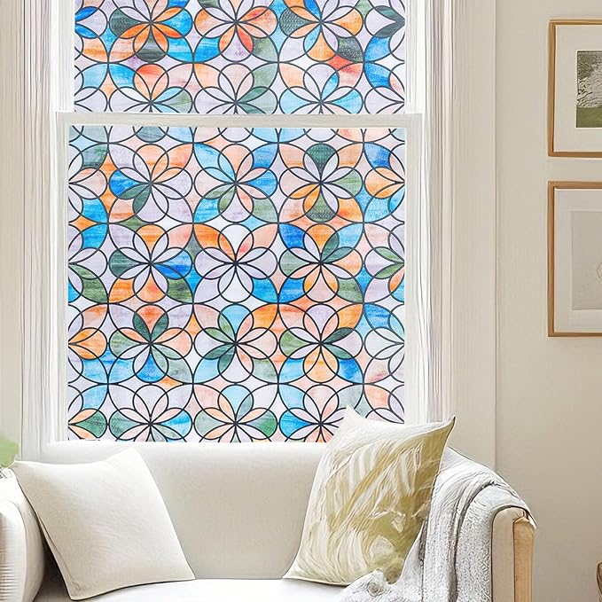 OHTMERU 3D Stained Glass Window Privacy Film, Heat Control UV Blocking Static by OHTMERU