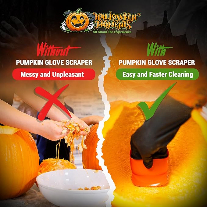 Pumpkin Scraper Glove – As Seen On Shark Tank - Mess Free and Fun Pumpkin Carving Kit – Carve and Clean Jack-O-Lantern Guts with Ease and Zero Mess on Your Hands! (Adult Kit)