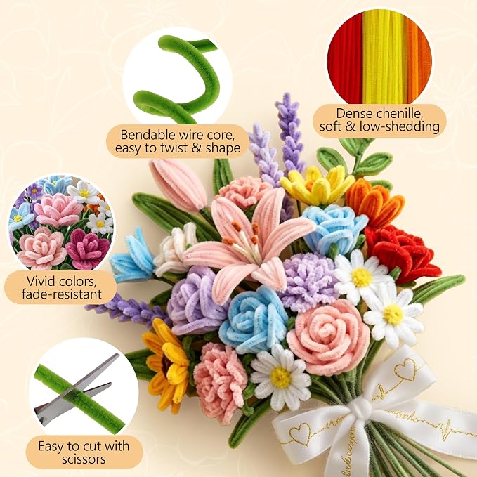 EARLY MINDS 800Pcs Pipe Cleaner Flower Kit - Image 4