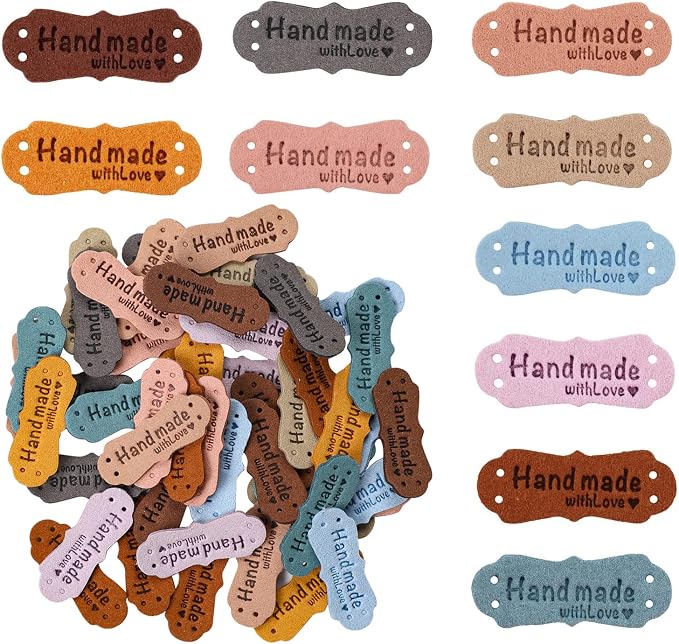 50pcs Colorful Embossed Leather Labels & Tags, Microfiber, 10 Colors, Holes by Sliverdew