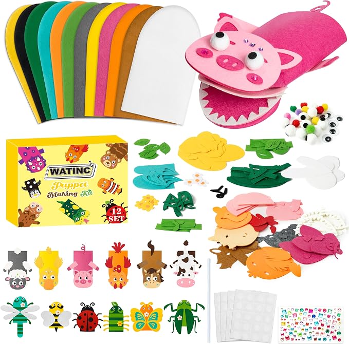 WATINC 12Pcs Hand Puppet Making Kit, Art Craft Felt Sock Puppet Toys, Creative by WATINC