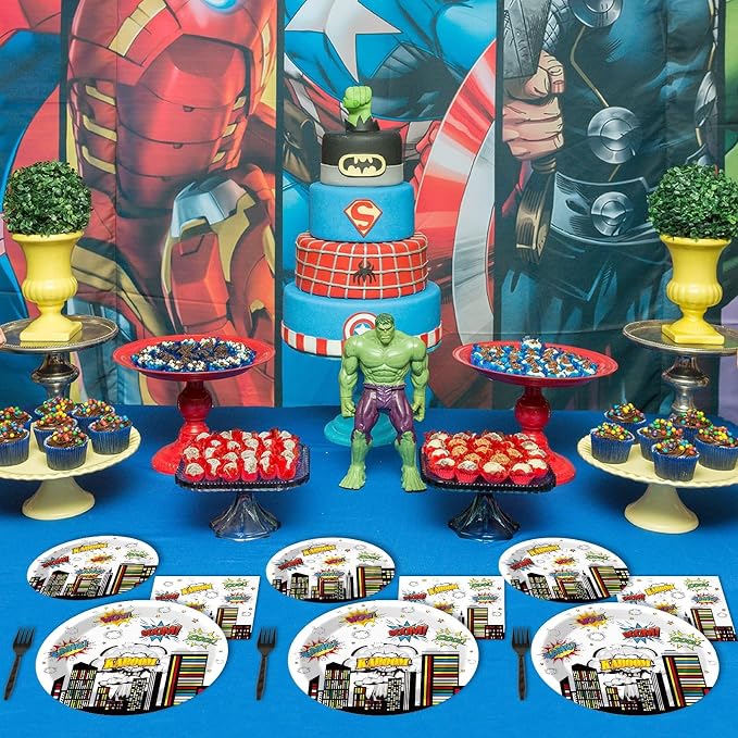 200pcs Super Party Plates Napkins Forks Hero Theme Party Tableware Set Hero - Image 5