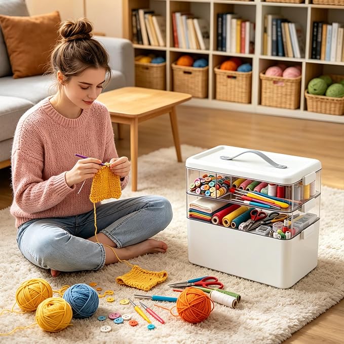 19QT Large Plastic Craft Organizers and Storage Box, 3-Layer Portable Craft - Image 2