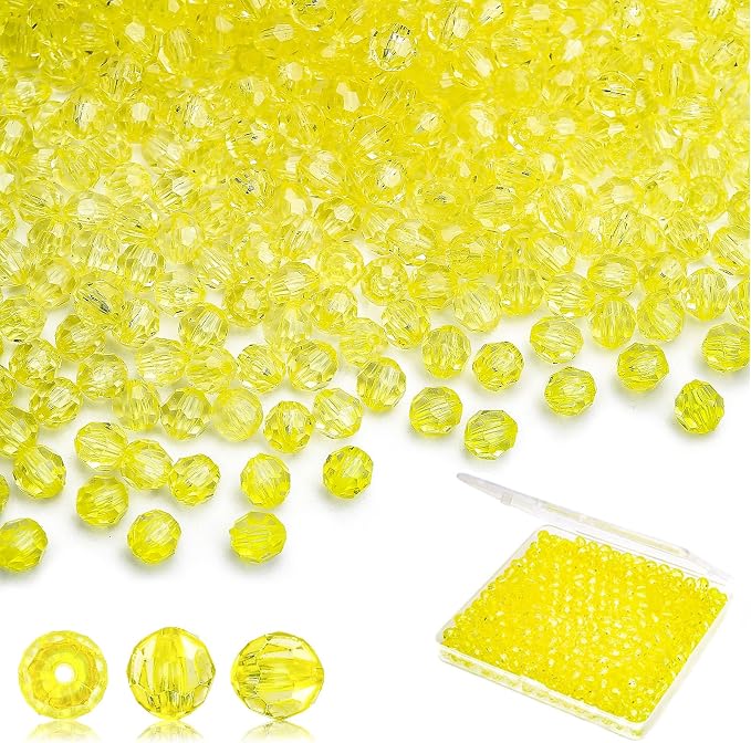 BONNY BOXX 500pcs 8mm Acrylic Faceted Round Crystal Beads Transparent Citrine by BONNY+BOXX