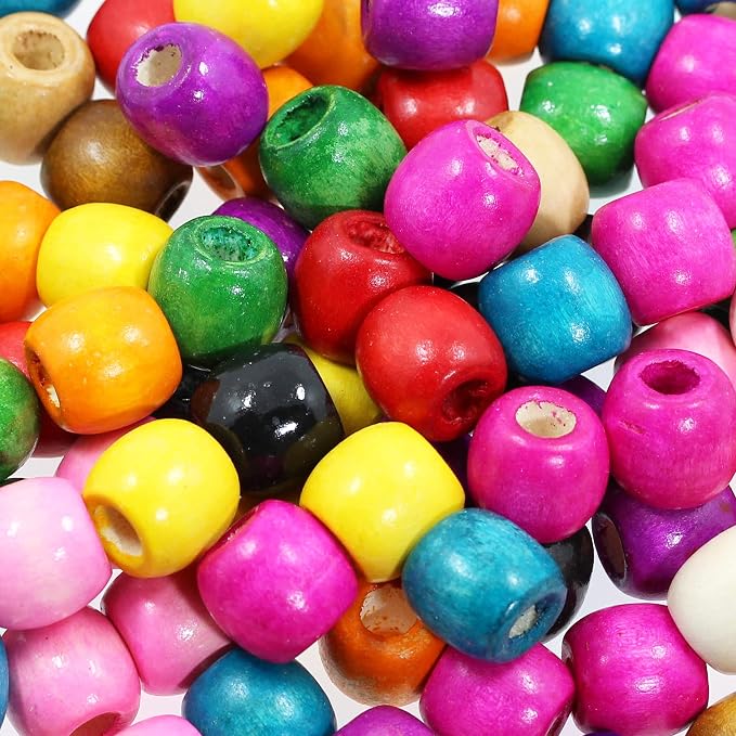 200Pcs Large Hole Wood Beads, BetterJonny Assorted Color Wooden Beads Hair - Image 5
