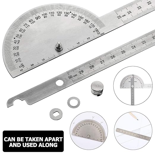 Angle Protractor Angle Finder Ruler Two Arm Stainless Steel Protractor Woodworking Ruler Measure Tool with 0-180 Degrees(30 cm/ 11.8 Inch)