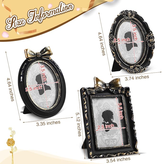 Vicenpal 3 Pcs Tiny Picture Ornate Frames 2.5 x 3.5 Inch Small Vintage Oval - Image 3