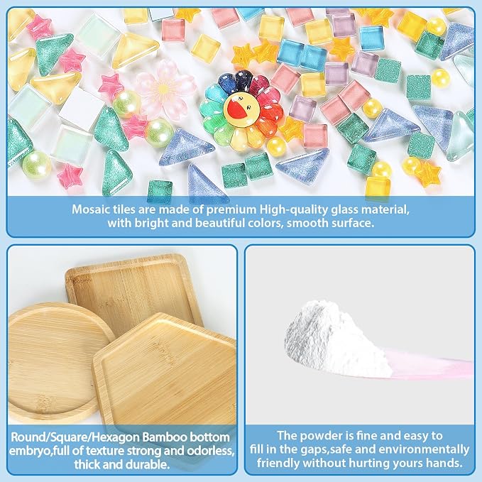 UXORSN 8 Sets DIY Mosaic Tiles for Crafts Mixed Color Glass Mosaic Kit - Image 5