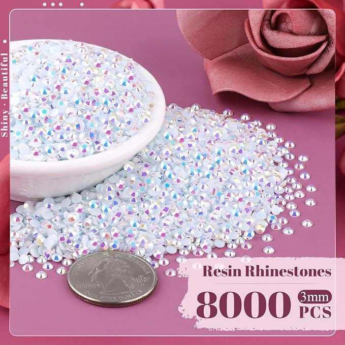8000PCS 3mm Resin Jelly Rhinestones in Bulk, Bedazzling Flatback Crystals - Image 2
