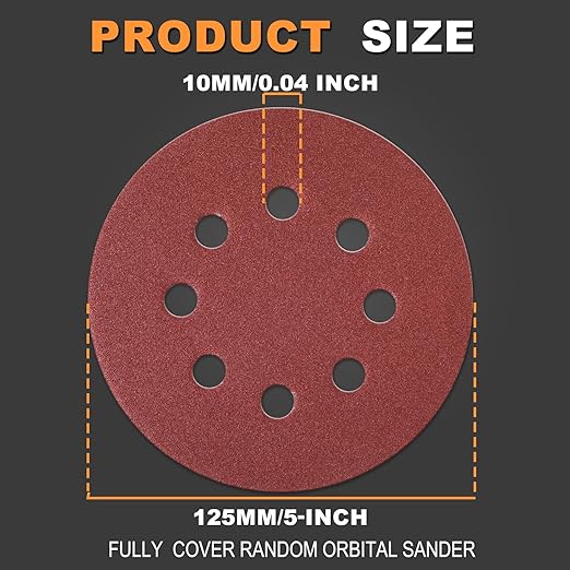 100Pcs 40 Grit Sanding Discs 5 Inch 8 Hole: Woodworking/Metalworking Round Extra Coarse Hook and Loop Sandpaper for Random Orbital Sander