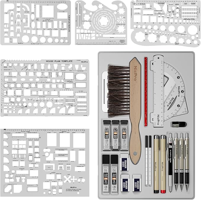 Nicpro 30PCS Professional Drafting Tools & Geometry Set by Nicpro