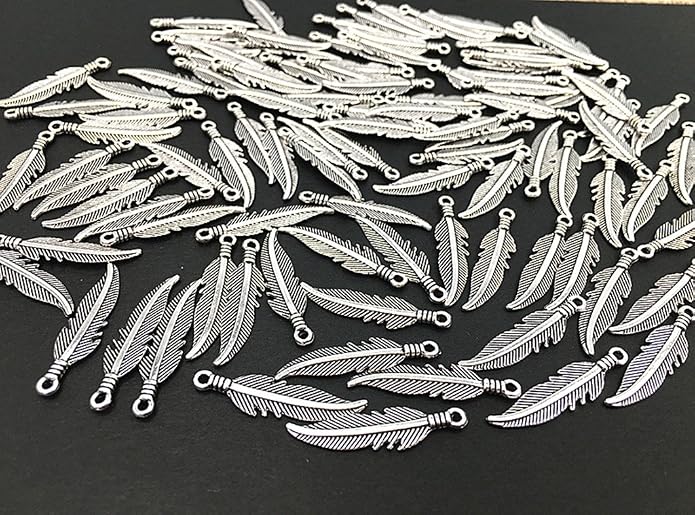 ALIMITOPIA 100pcs Alloy Feather Charms Pendants Easter Angel Wing Feather - Image 4