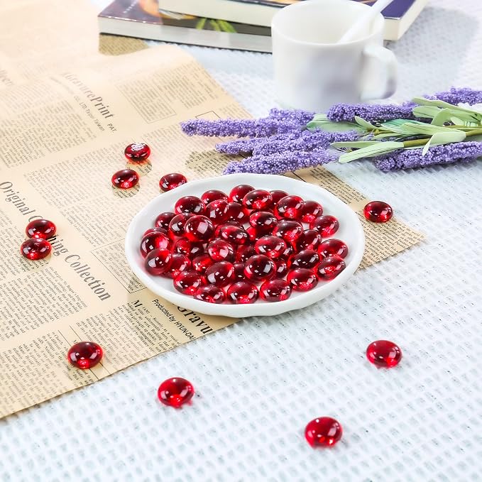 CYS EXCEL Red Glass Gemstone Beads Vase Fillers Flat Marble Beads Multiple - Image 5