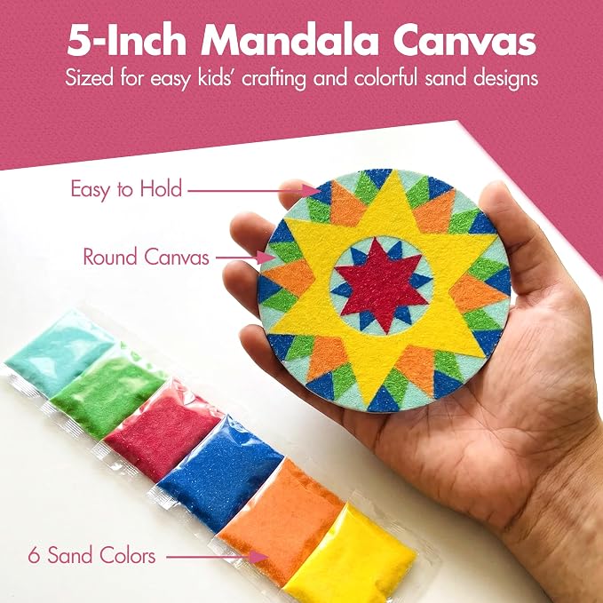 Podzly Sand Painting Mandala Coloring Craft Kits 24 Piece – Self-Adhesive Sand - Image 4