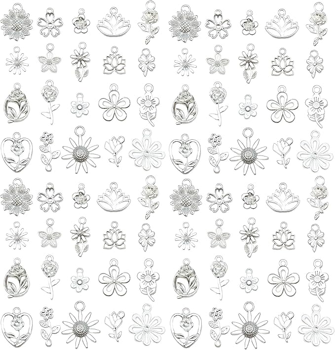 WOCRAFT 60pcs Bright Silver Flowers Bracelet Charms by WOCRAFT