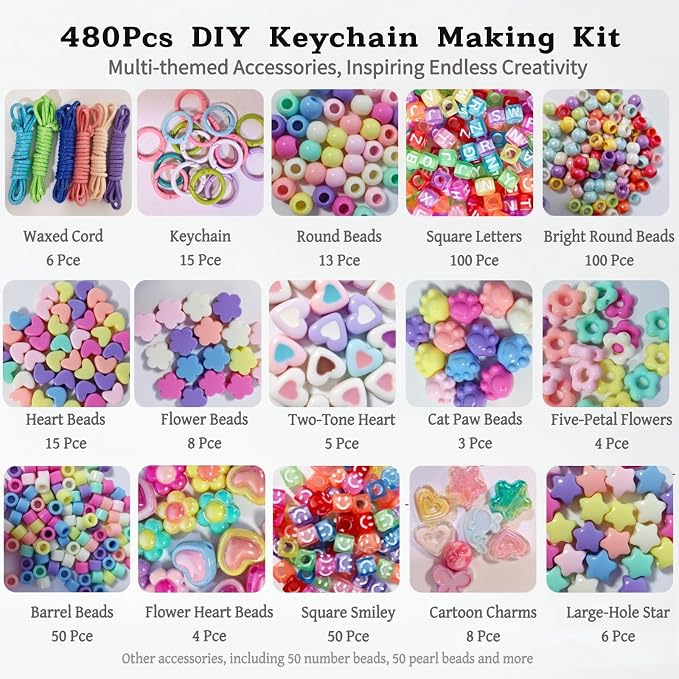 Kupor 480PCS DIY Keychain Making Kit, Vibrant Beads - Image 4