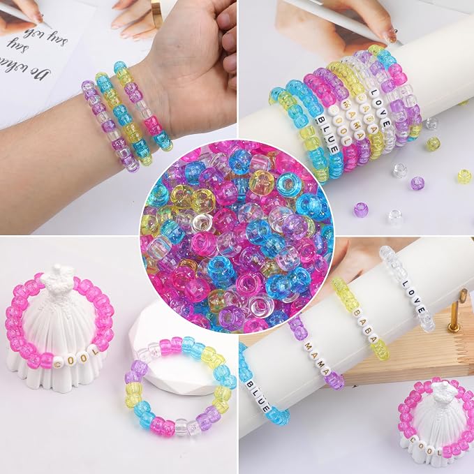 1000Pcs Pony Beads Bracelet 9mm Yellow Glitter Plastic Barrel Pony Beads - Image 4