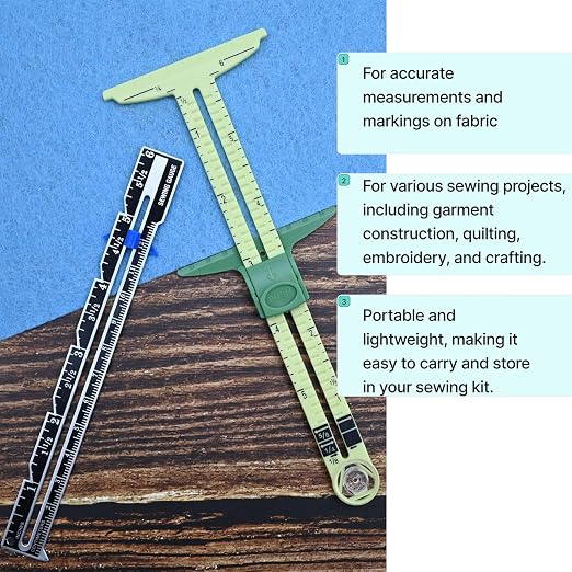 Sewing Gauge Measuring Tool Set 5-in-1 T-Shaped Sliding Gauge Ruler, Acrylic - Image 4