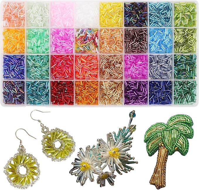 EuTengHao 9600Pcs Tube Beads Kit 7mm Glass Bugle Seed Beads by EuTengHao