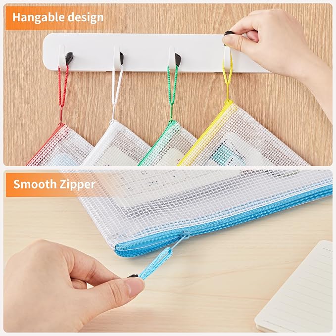 JARLINK A4 Mesh Zipper Pouch Bags, Office School Supplies, Cosmetics Travel - Image 5