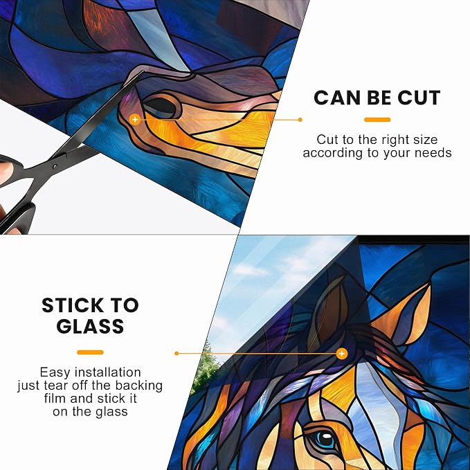 Stained Glass Window Privacy Film: Non-Adhesive Sun and Landscape Mosaic Design - Image 6