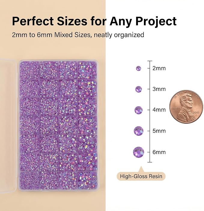 36000Pcs Lavender Rhinestones for Bedazzling, Resin Flat Back Crystal Stone - Image 3