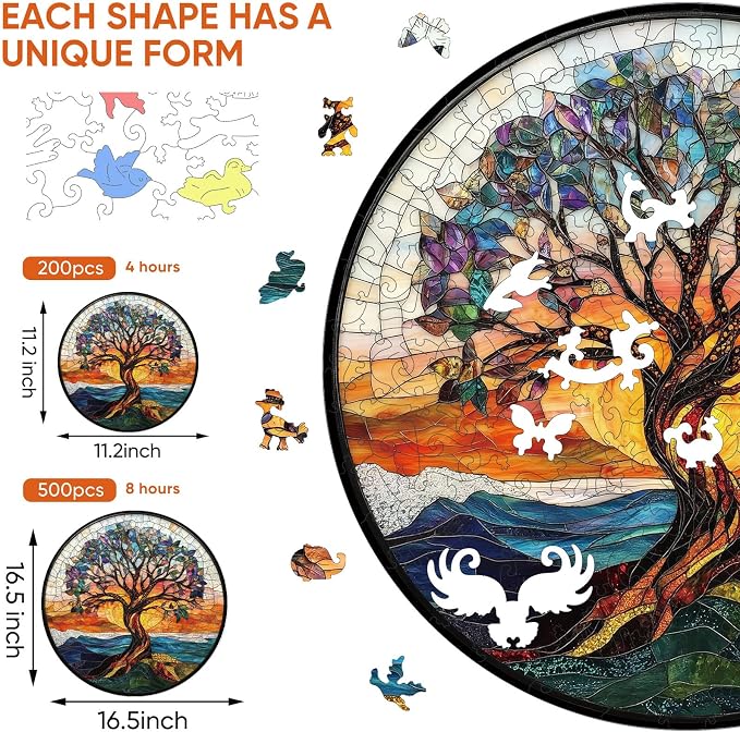 Bodhipnjoy Tree of Life Wooden Puzzles, Stained Glass Tree Jigsaw Puzzles 200 - Image 2